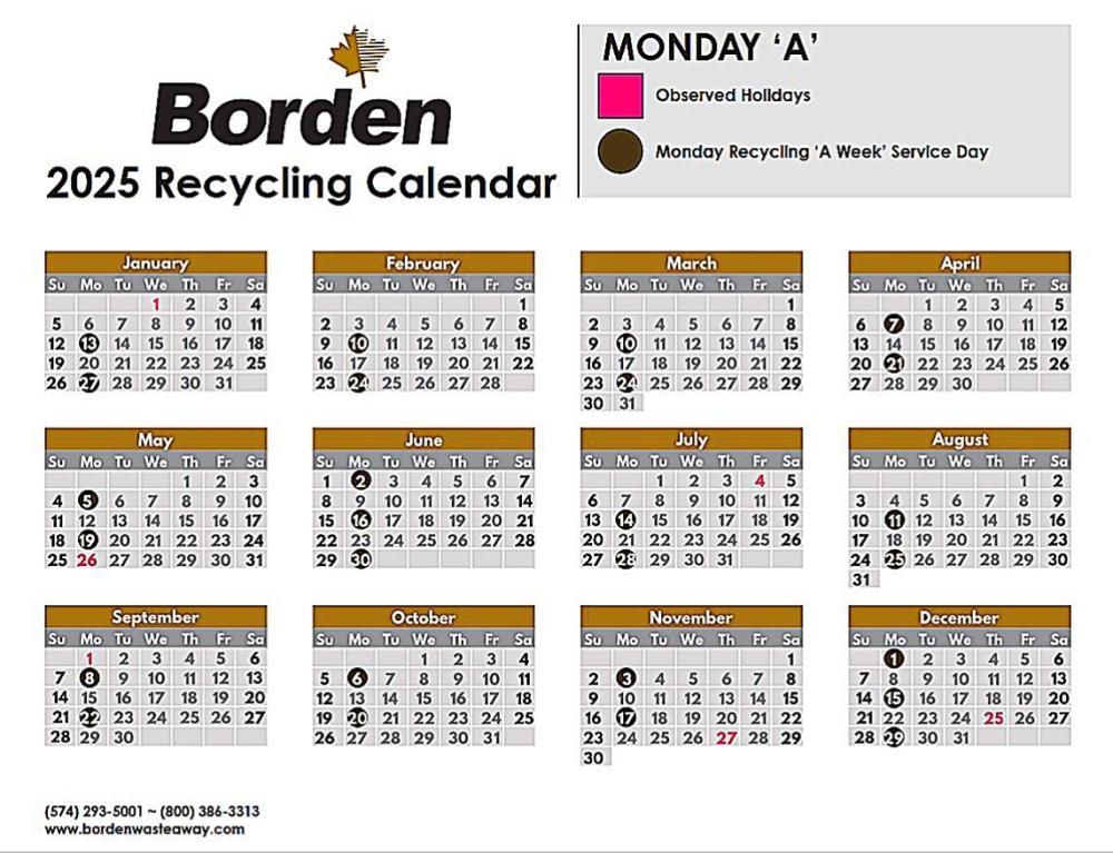 2025 Monday A Calendar