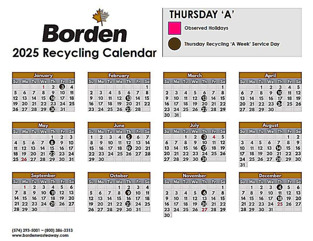 Thursday A Recycling Calendar