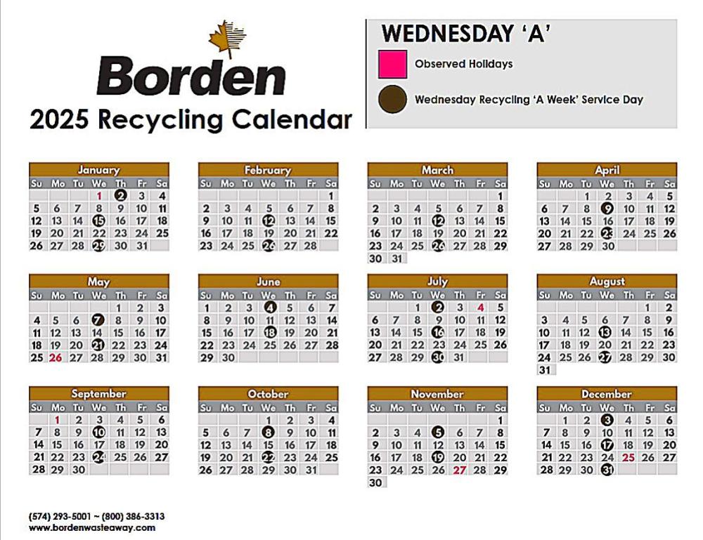 Wednesday A Recycling Calendar