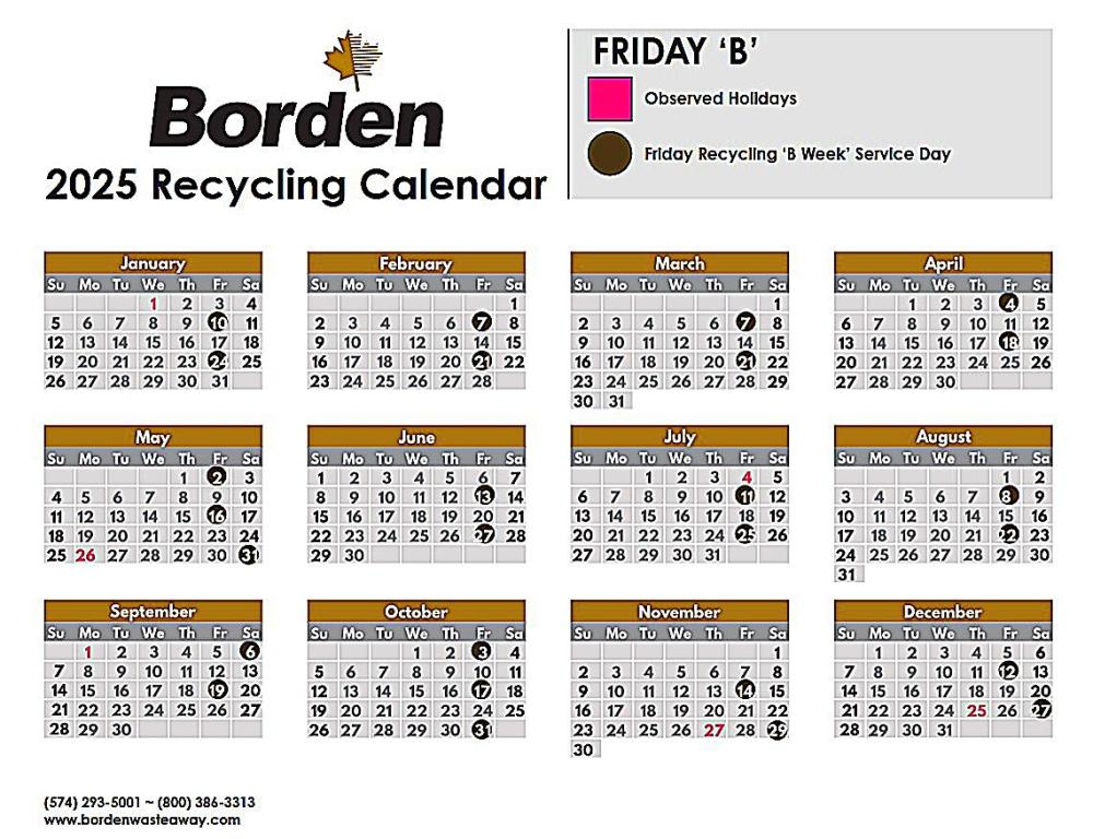 Friday B Recycling Calendar
