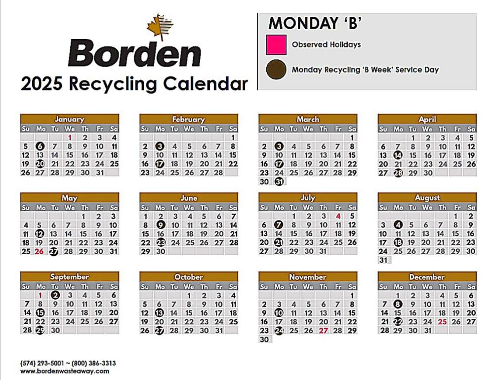 2025 Monday B Calendar