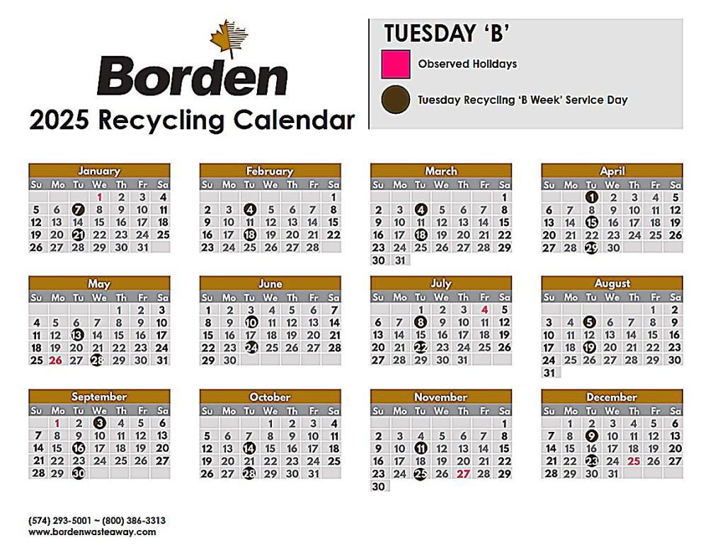 2025 Tuesday B Calendar