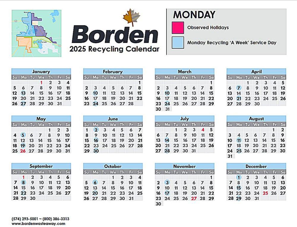 2025 Warsaw Service calendar