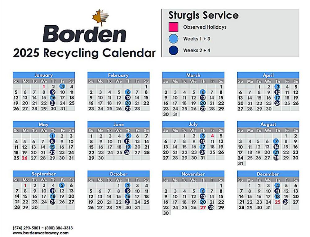 2025 Sturgis Service Calendar