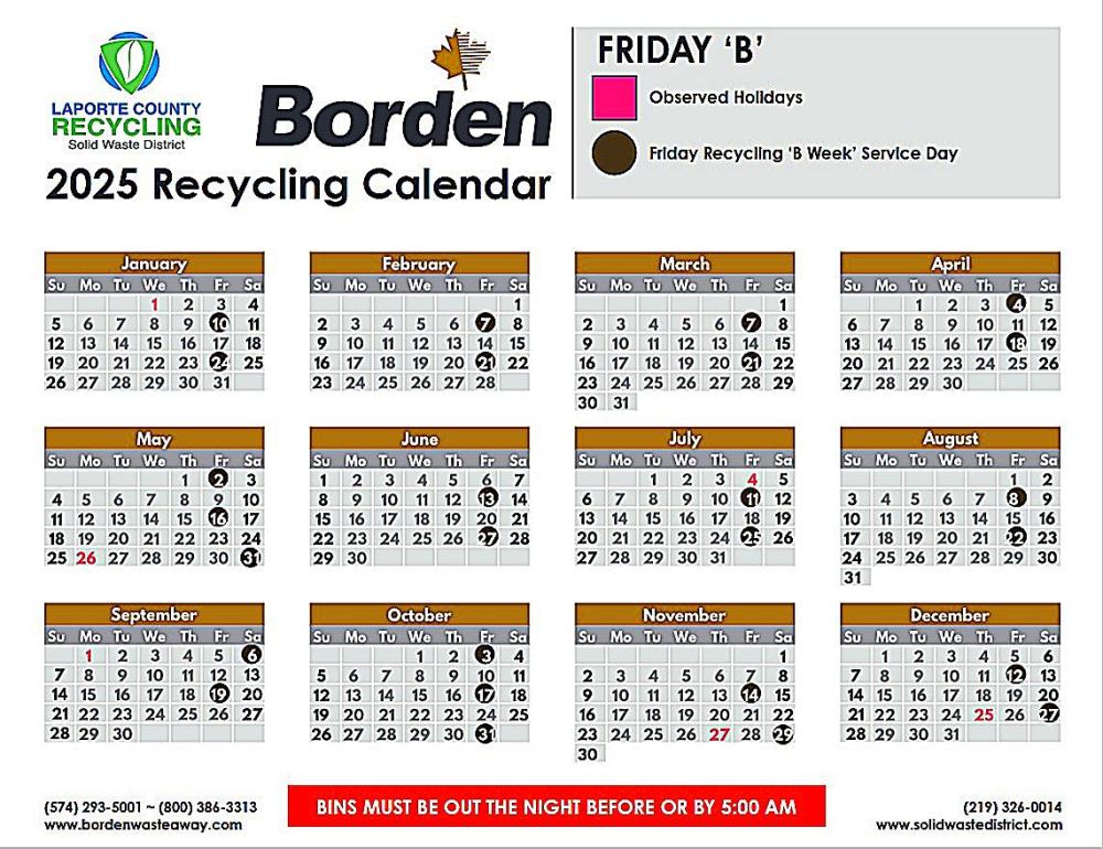 2025 Friday B La Porte Recycling Schedule