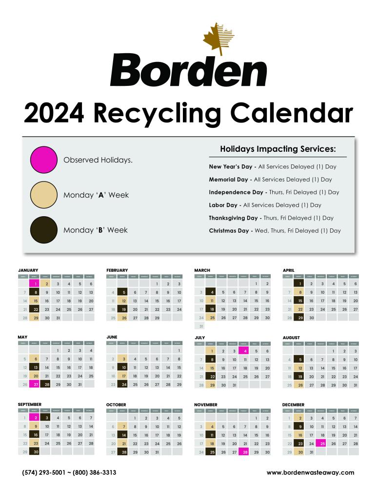 Monday Recycling Calendar