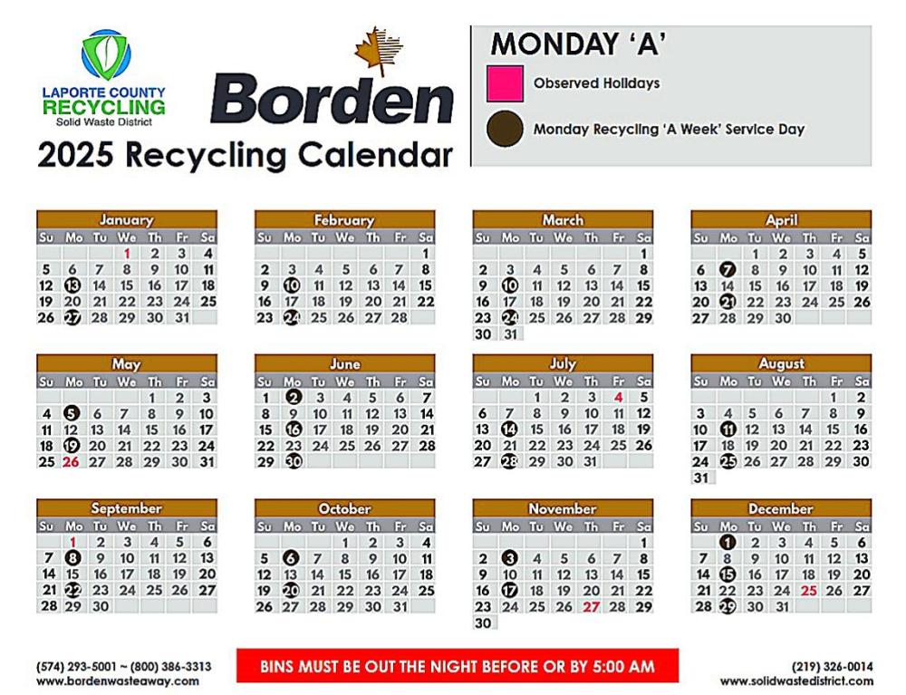 2025 Monday A La Porte Recycling 