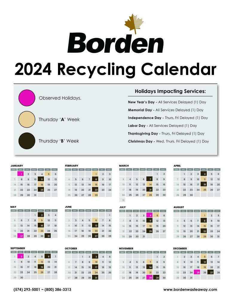Thursday Recycling Calendar
