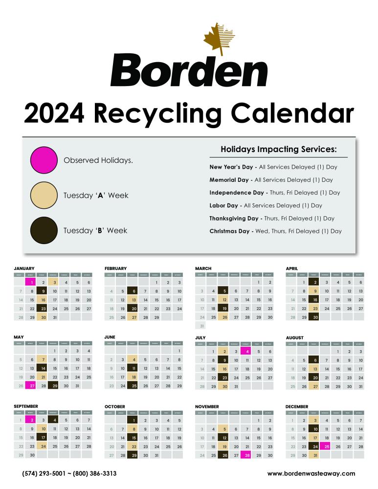 Tuesday Recycling Calendar